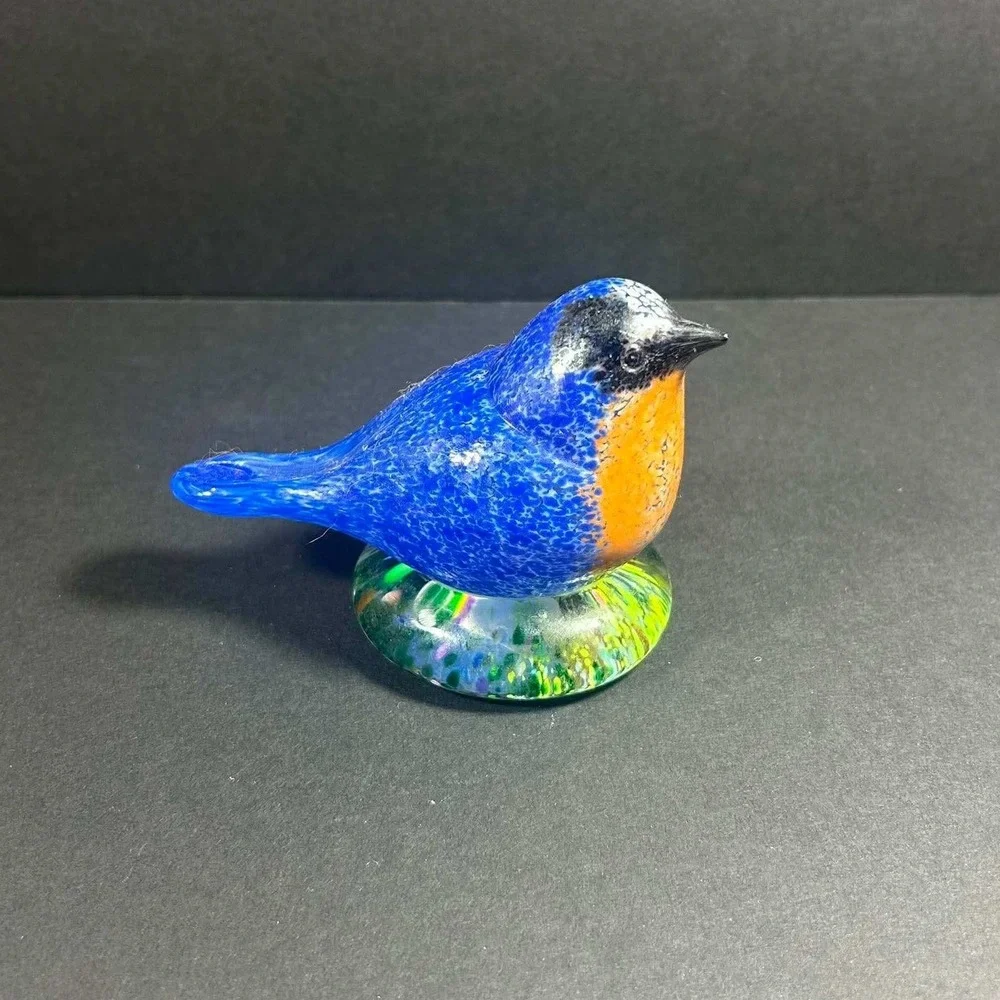Stiegel Glassworks Bird Figurine‎ Blue Orange Art Glass Manheim PA USA OS